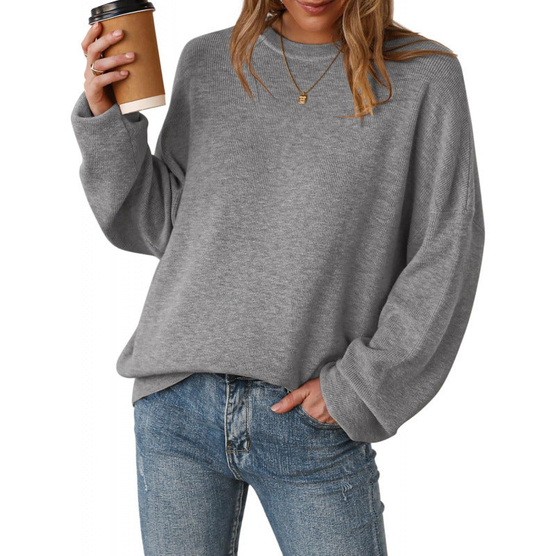 Women's Crew-Neck Knit Jumper in Dark Grey – front view | Hensley London