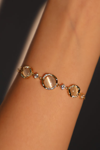 Unisex Bracelet White Opal 14K Gold Plated Adjustable - 2