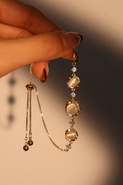 Unisex Bracelet White Opal 14K Gold Plated Adjustable - 3