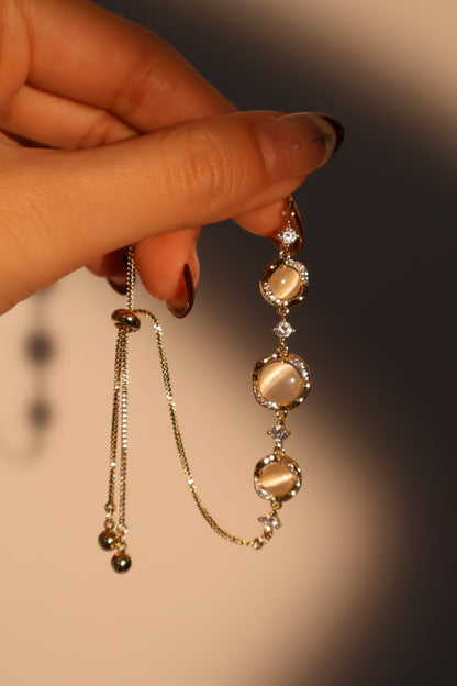 Unisex Bracelet White Opal 14K Gold Plated Adjustable - 4