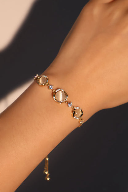 Unisex Bracelet White Opal 14K Gold Plated Adjustable - 5