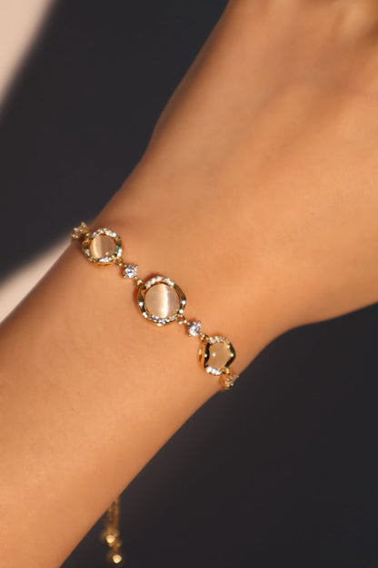 Unisex Bracelet White Opal 14K Gold Plated Adjustable - 7