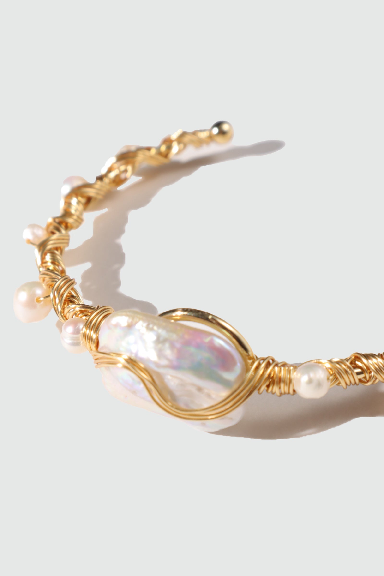 Unisex Bracelet Gold Freshwater Pearls Stretchable - 3