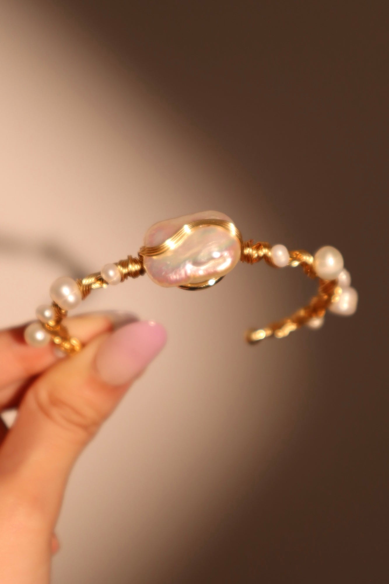 Unisex Bracelet Gold Freshwater Pearls Stretchable - 7