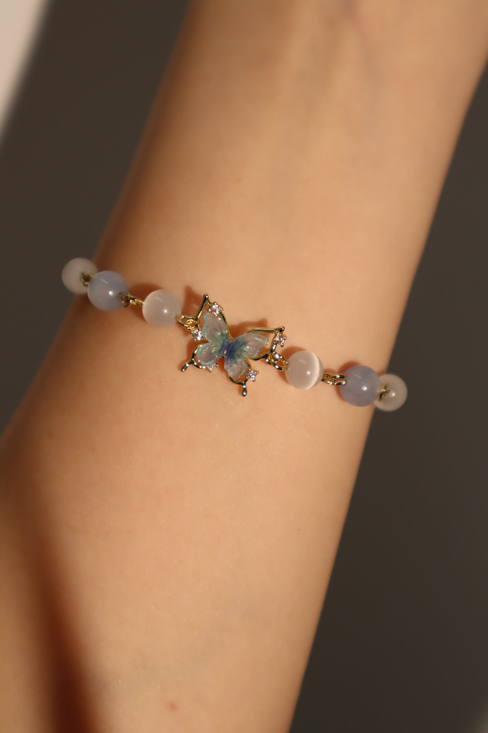 Unisex Bracelet Blue Moonstone 14K Gold Plated - 7