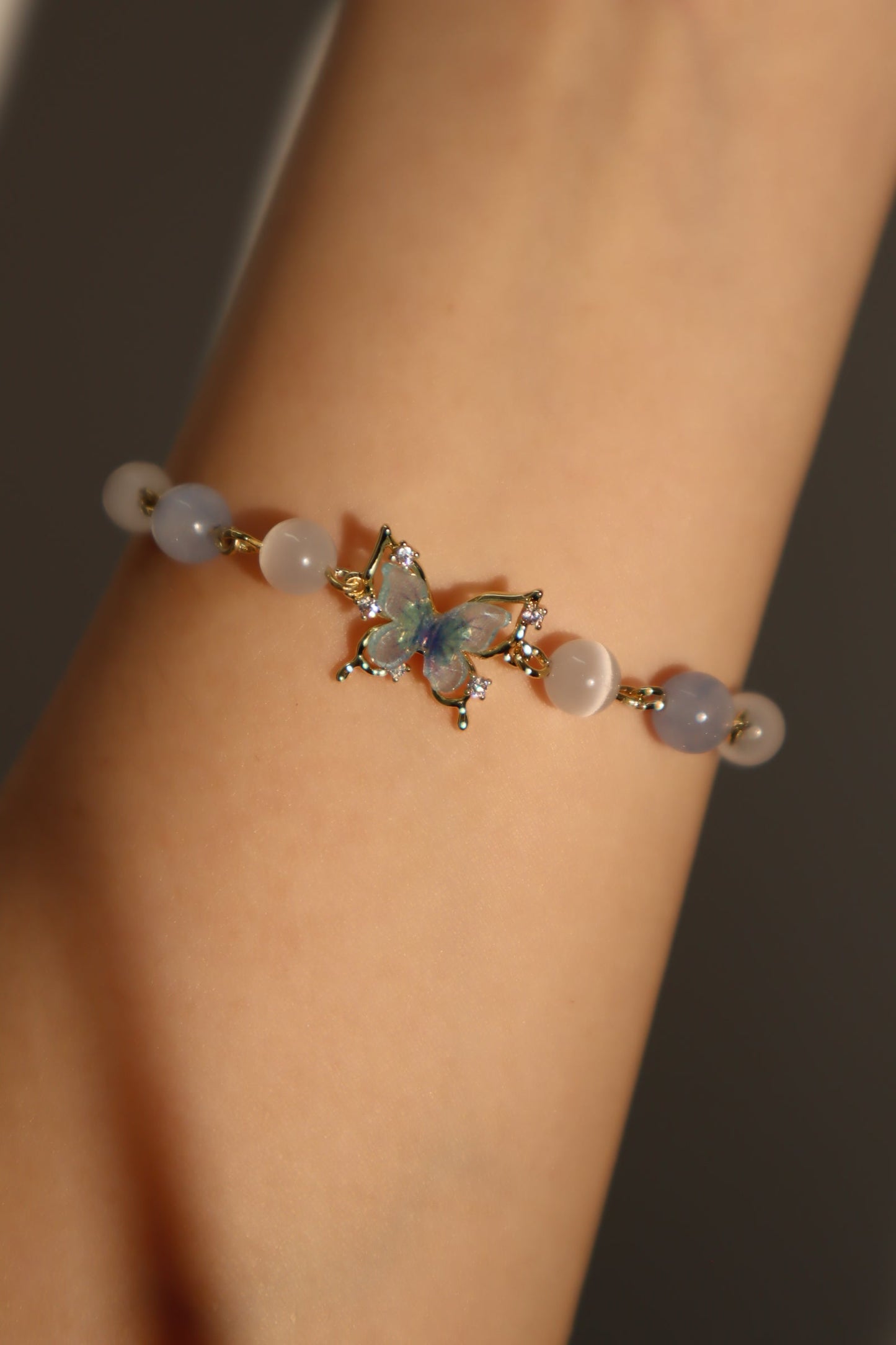 Unisex Bracelet Blue Moonstone 14K Gold Plated - 8