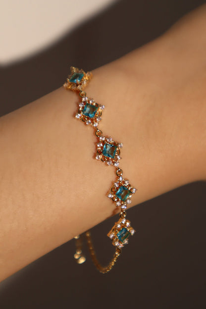 Men's Bracelet Blue Gem 14K Gold Plated Lace Design - 2