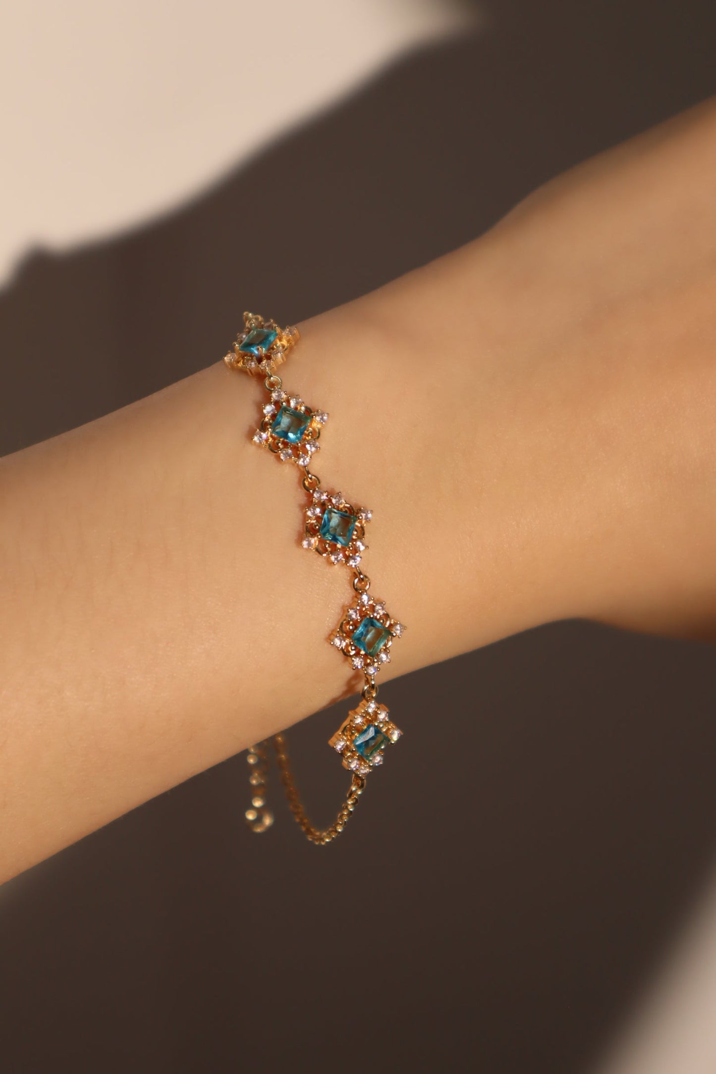 Men's Bracelet Blue Gem 14K Gold Plated Lace Design - 3