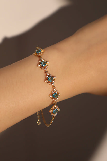 Men's Bracelet Blue Gem 14K Gold Plated Lace Design - 3