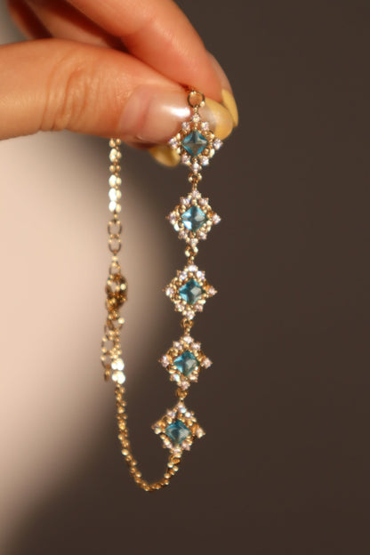 Men's Bracelet Blue Gem 14K Gold Plated Lace Design - 4