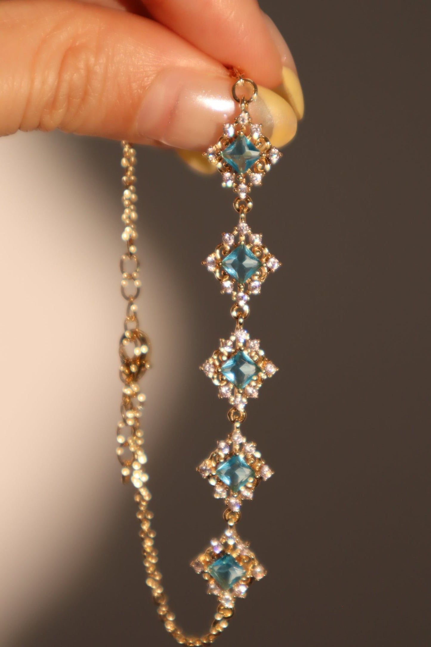 Men's Bracelet Blue Gem 14K Gold Plated Lace Design - 5