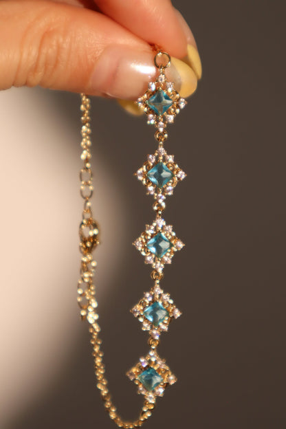 Men's Bracelet Blue Gem 14K Gold Plated Lace Design - 5