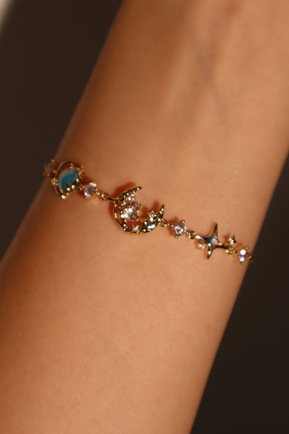 Unisex Bracelet Blue 14K Gold Plated Zirconia Star Moon Design - 4