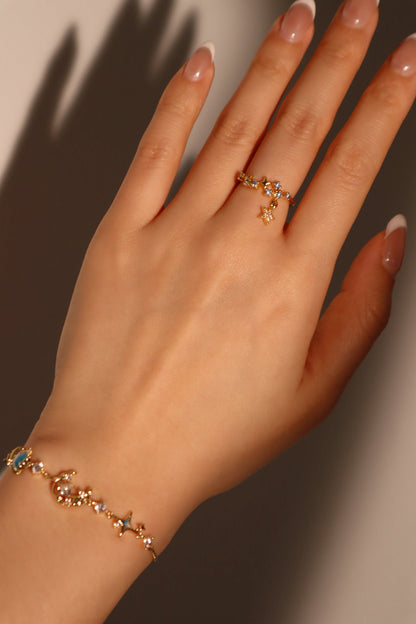 Unisex Bracelet Blue 14K Gold Plated Zirconia Star Moon Design - 8