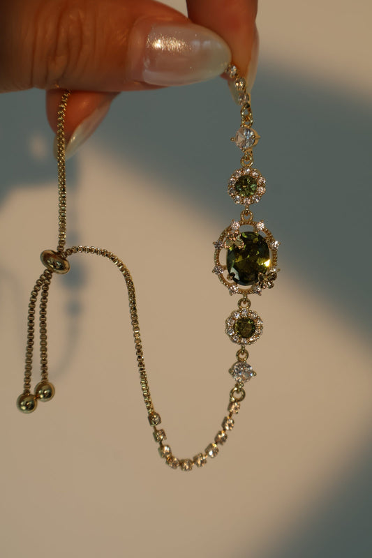 Men's and Women's Butterfly Bracelet Green Zirconia Gold Plated - 1