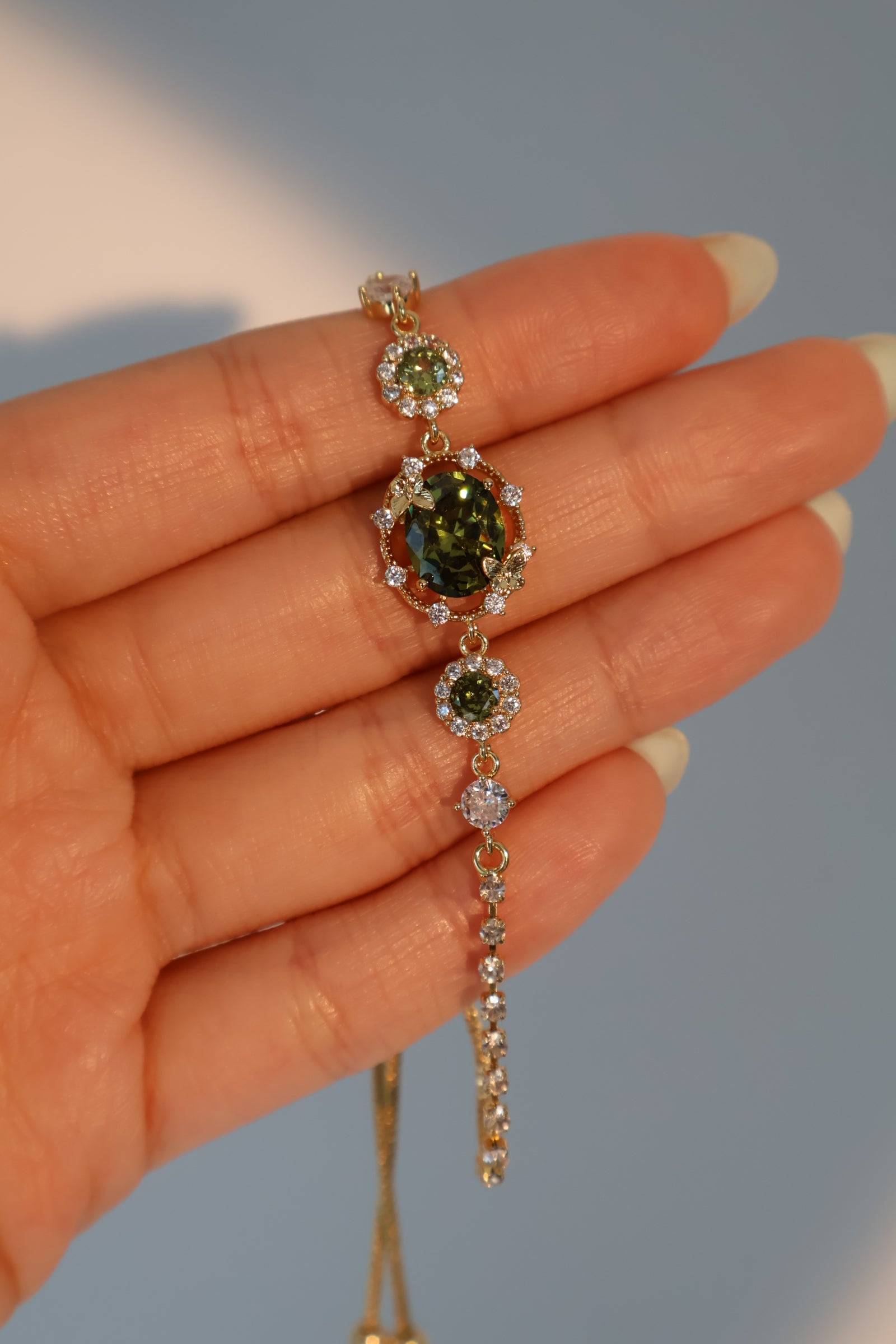 Men's and Women's Butterfly Bracelet Green Zirconia Gold Plated - 4