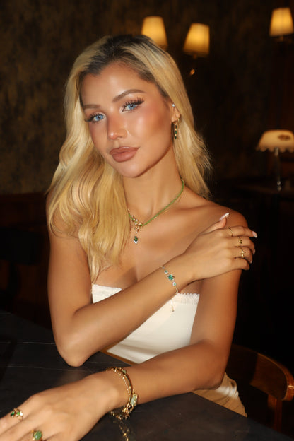 Women's Butterfly Bracelet Green Gem 14K Gold Plated - 4