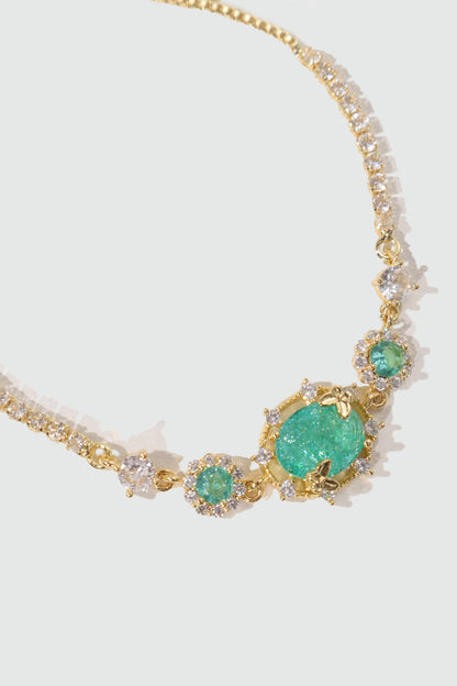 Women's Butterfly Bracelet Green Gem 14K Gold Plated - 8