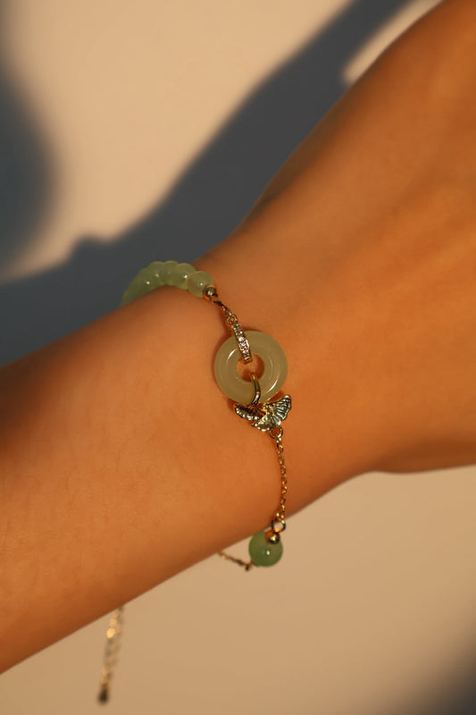 Men's and Women's Bracelet Gold Plated Jade Ginkgo Design - 1