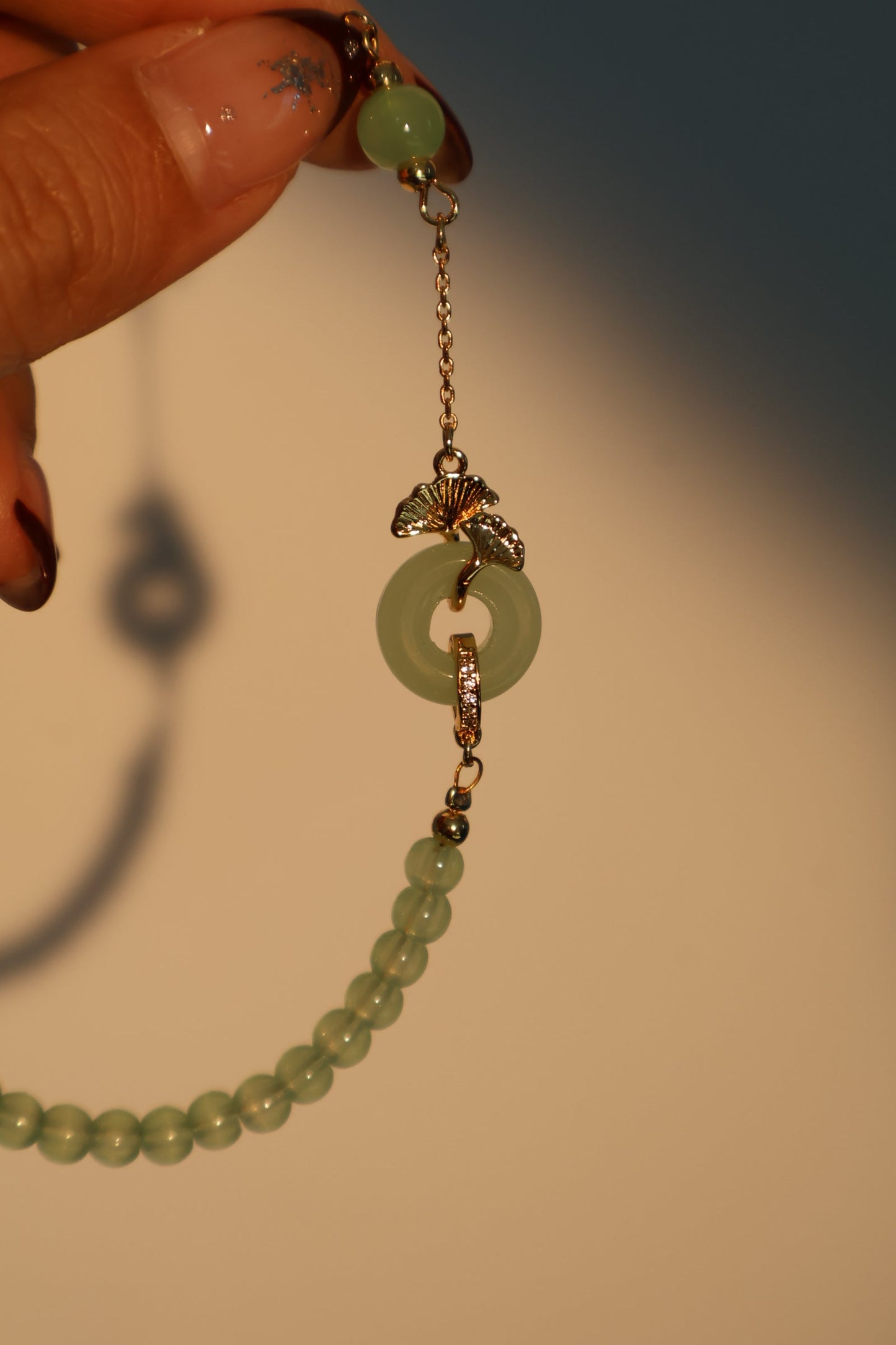 Men's and Women's Bracelet Gold Plated Jade Ginkgo Design - 4