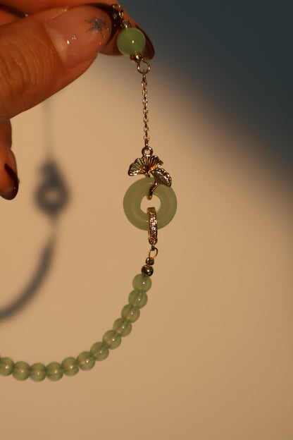 Men's and Women's Bracelet Gold Plated Jade Ginkgo Design - 4