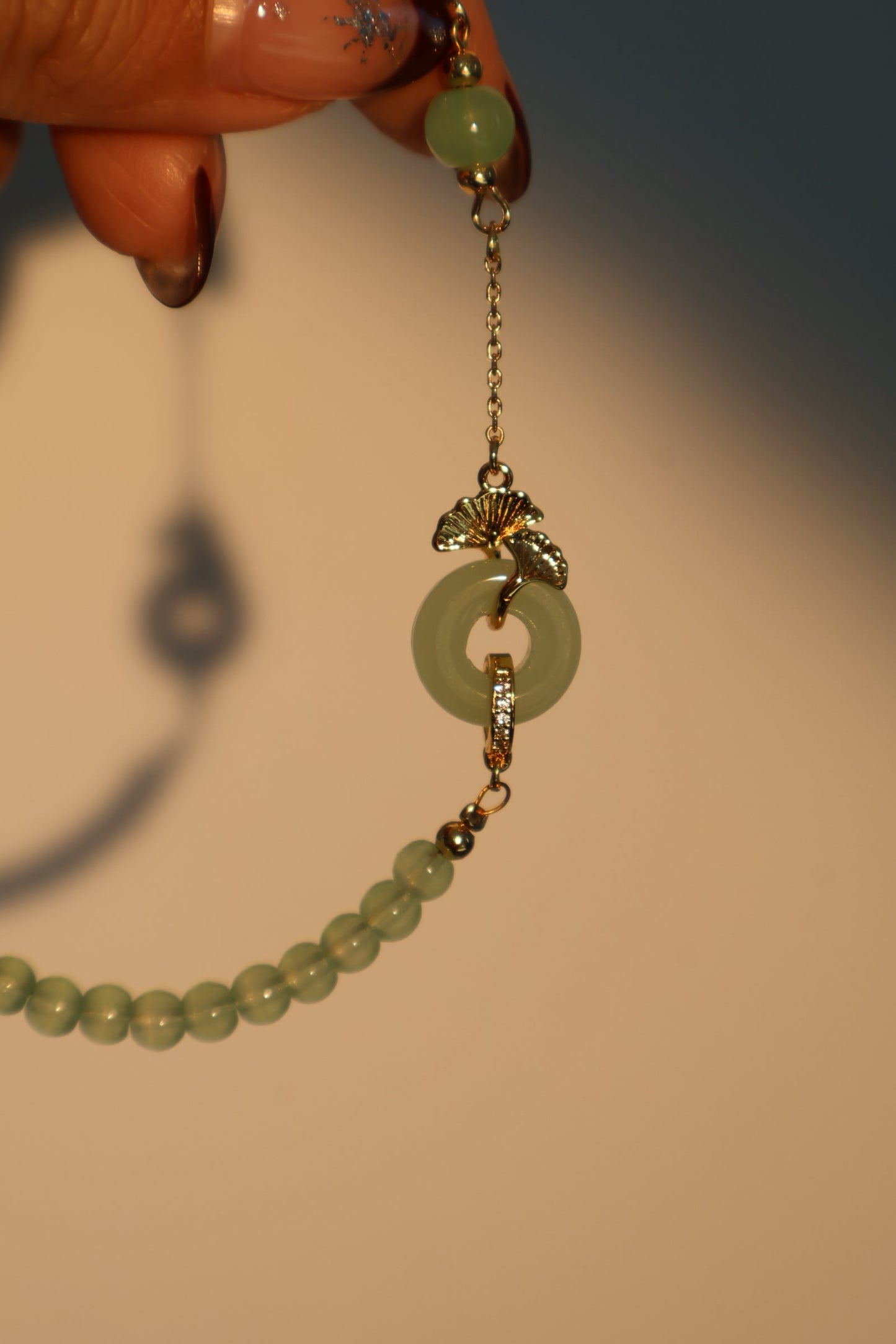 Men's and Women's Bracelet Gold Plated Jade Ginkgo Design - 6