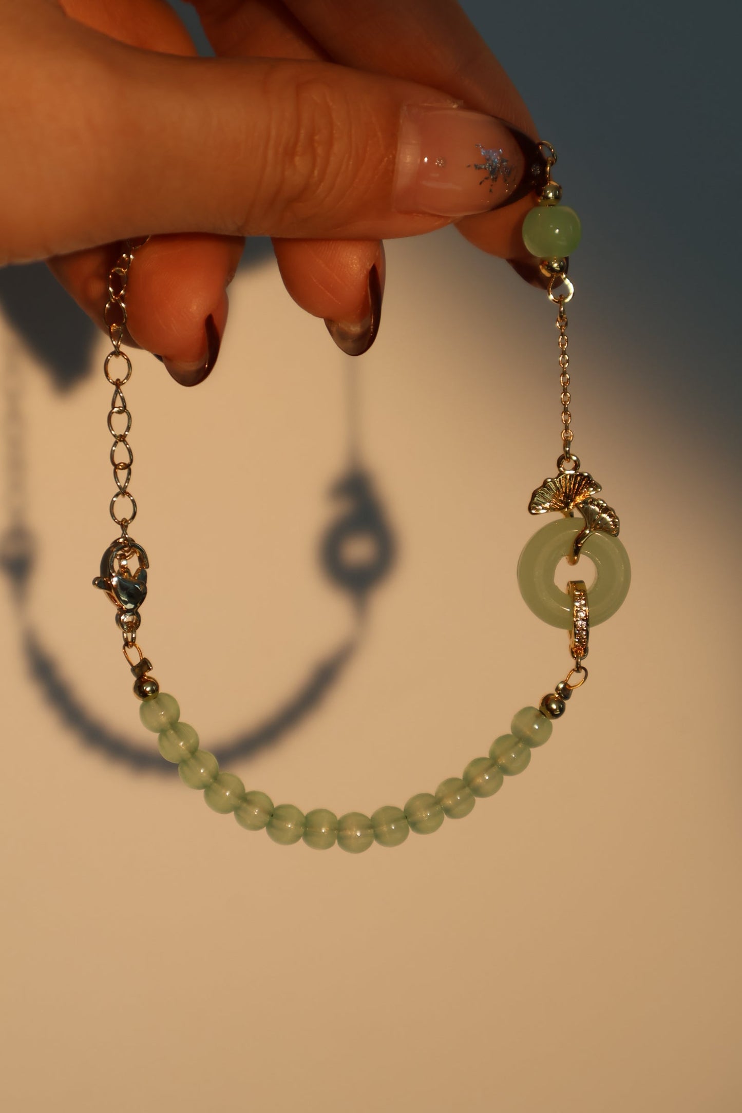 Men's and Women's Bracelet Gold Plated Jade Ginkgo Design - 8