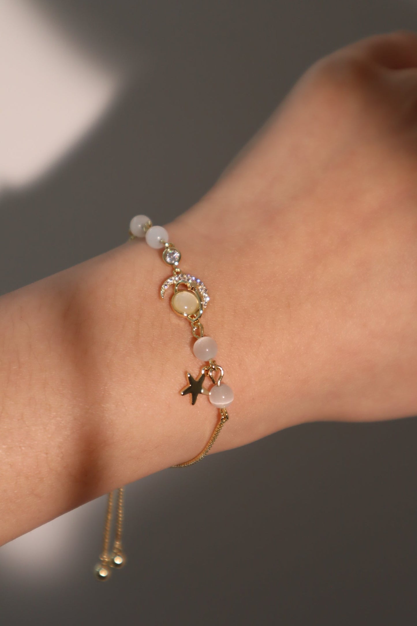 Men's Bracelet 14K Gold Plated Zirconia Moonstone Adjustable - 4