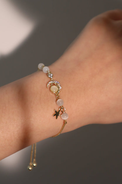 Men's Bracelet 14K Gold Plated Zirconia Moonstone Adjustable - 4