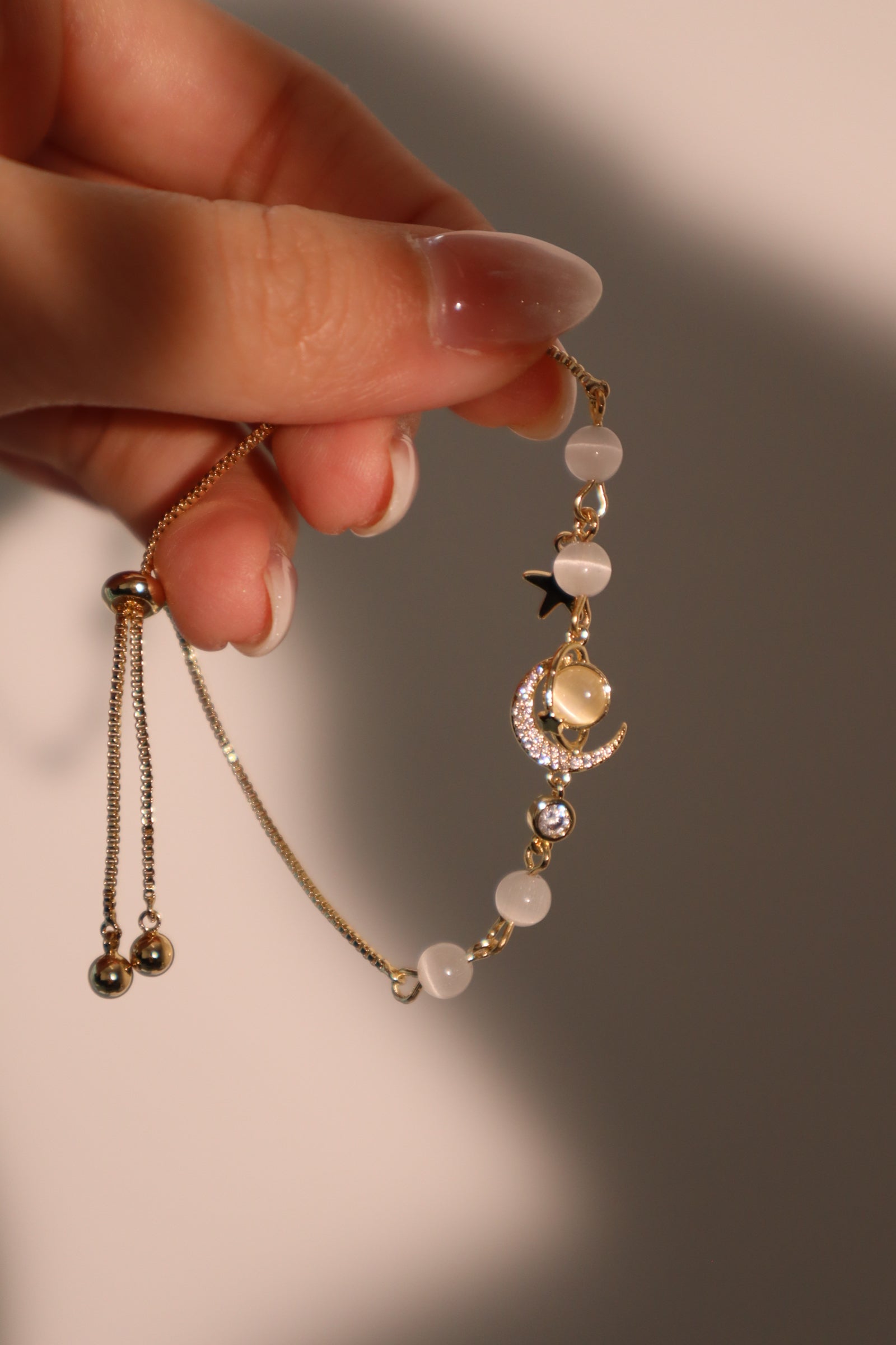 Men's Bracelet 14K Gold Plated Zirconia Moonstone Adjustable - 6