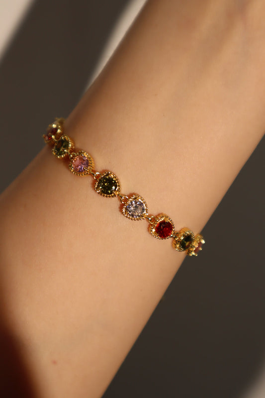 Unisex Bracelet Gold Multi Heart Zirconia Gemstones - 2