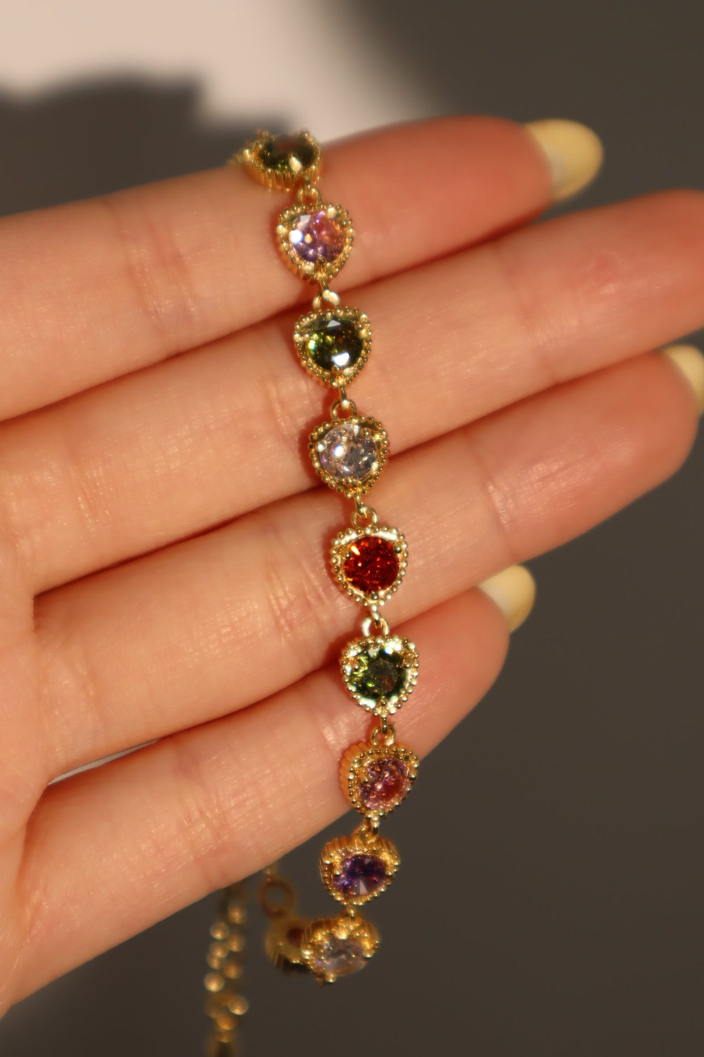Unisex Bracelet Gold Multi Heart Zirconia Gemstones - 3