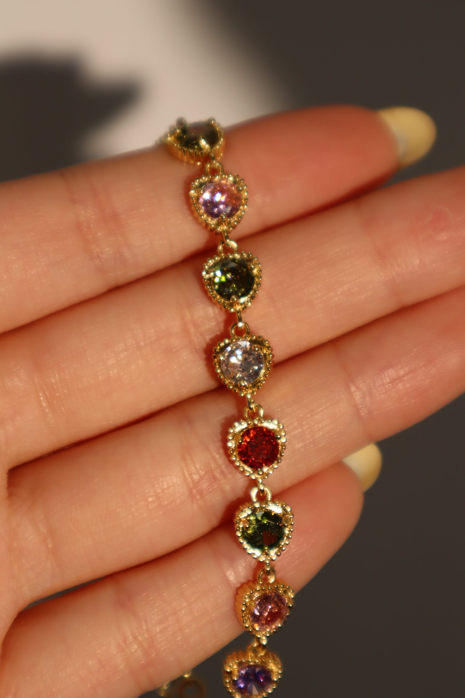 Unisex Bracelet Gold Multi Heart Zirconia Gemstones - 4