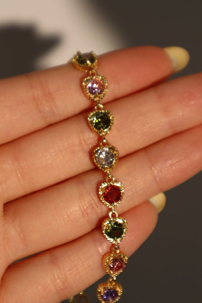 Unisex Bracelet Gold Multi Heart Zirconia Gemstones - 4