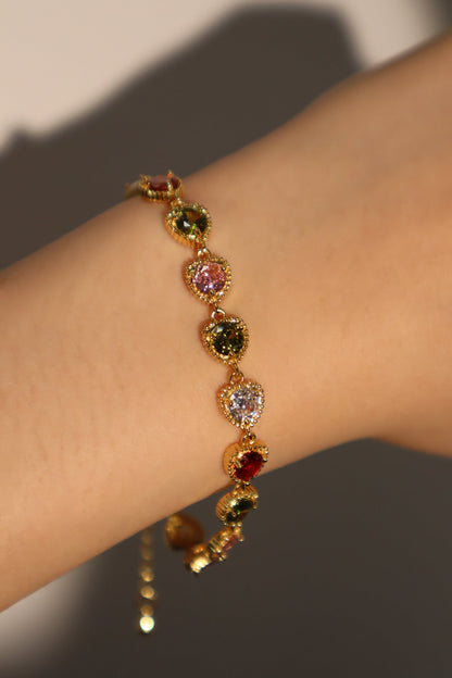 Unisex Bracelet Gold Multi Heart Zirconia Gemstones - 5