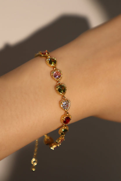 Unisex Bracelet Gold Multi Heart Zirconia Gemstones - 6