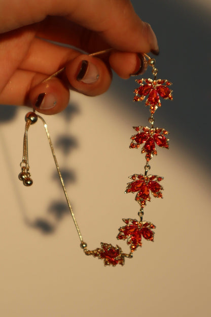 Unisex Bracelet Gold Plated Red Zirconia Maple Leaves Design - 1