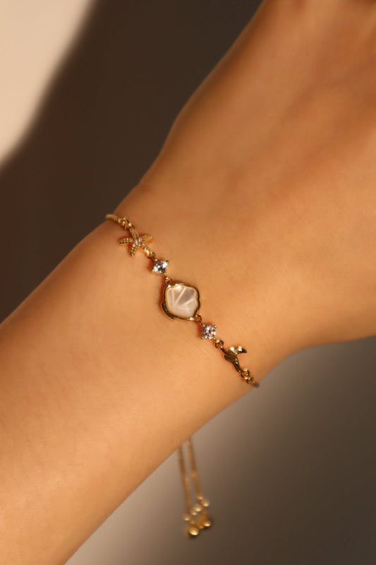 Men's Bracelet Gold Plated Sea Shell Starfish Adjustable - 2