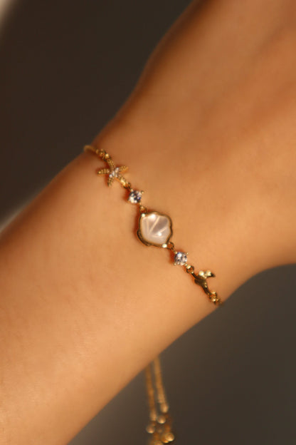 Men's Bracelet Gold Plated Sea Shell Starfish Adjustable - 3