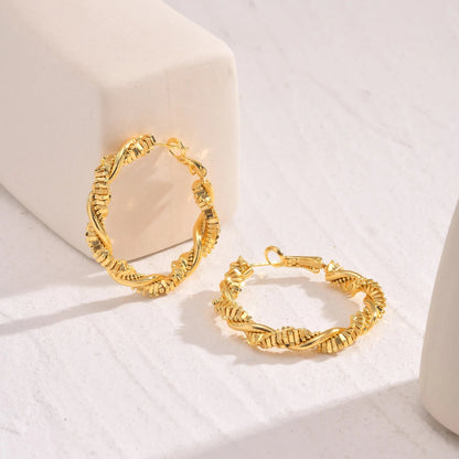 Women's Gold Hoop Earrings Textured Spiral 14k Gold Plated Stainless Steel - 4