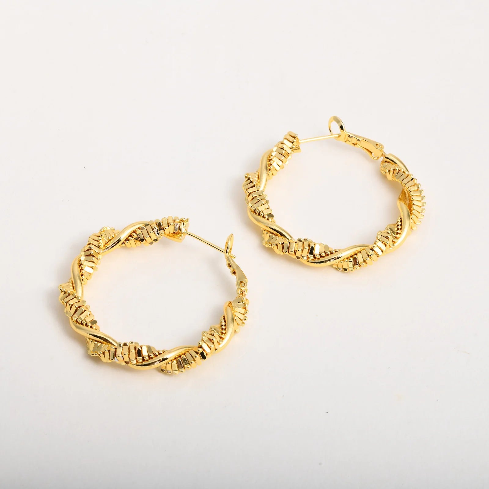 Women's Gold Hoop Earrings Textured Spiral 14k Gold Plated Stainless Steel - 6