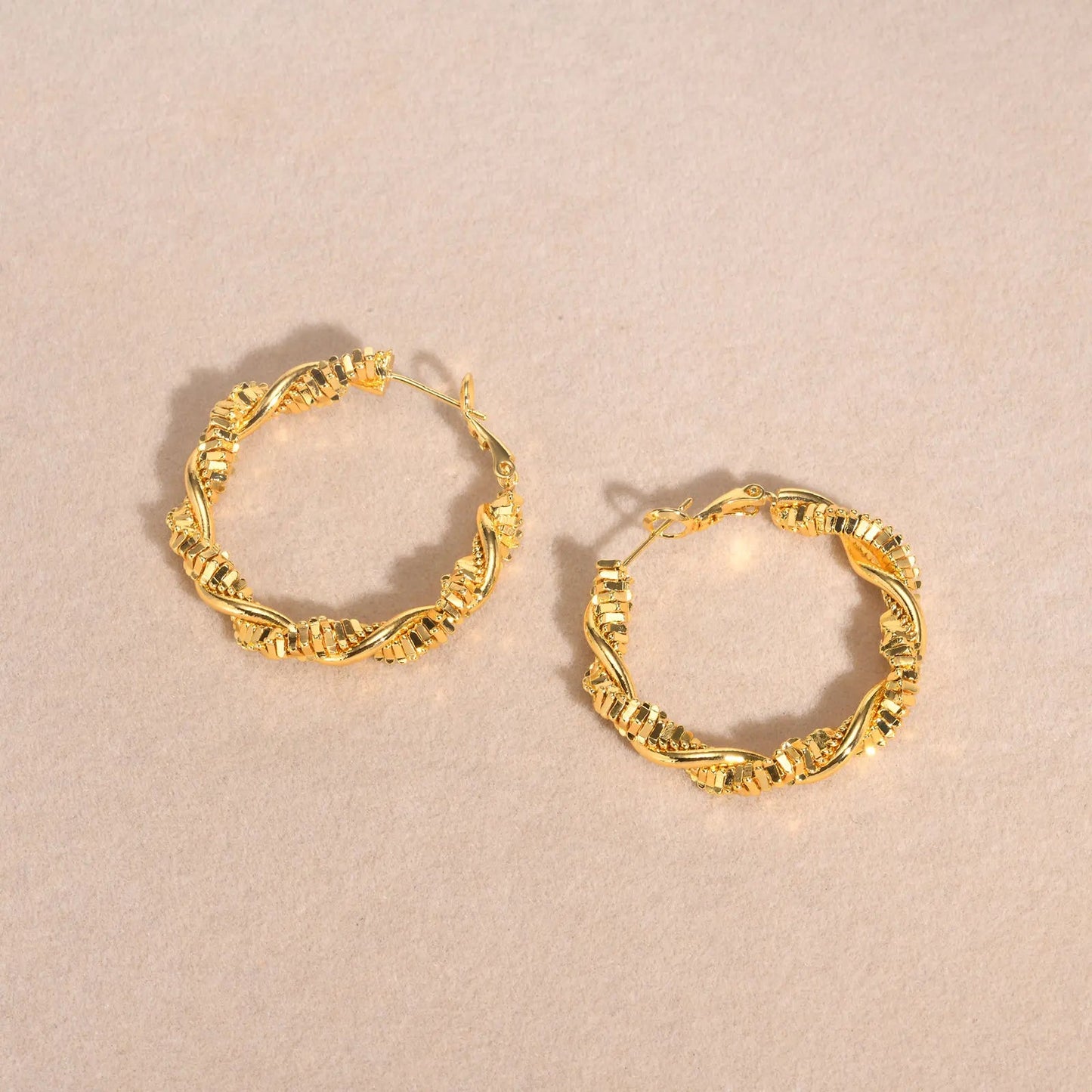 Women's Gold Hoop Earrings Textured Spiral 14k Gold Plated Stainless Steel - 7