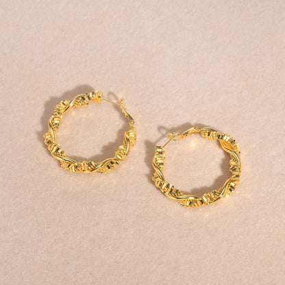 Women's Gold Hoop Earrings Textured Spiral 14k Gold Plated Stainless Steel - 7