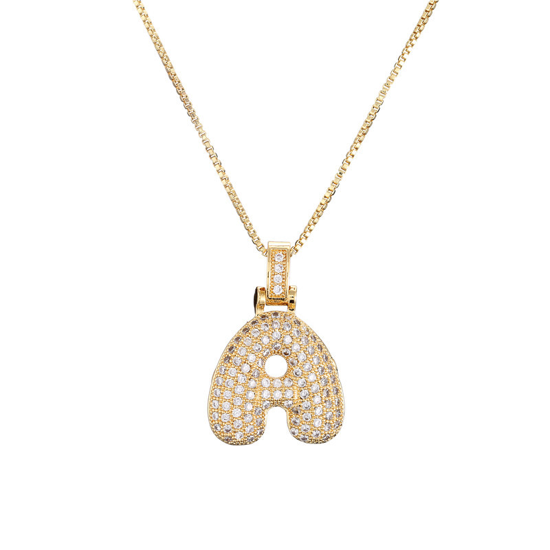 14k Gold-Plated Initial Necklace with Zircon Accents – Dazzling Bubble Letter Design 0