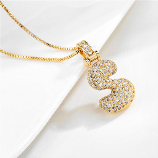14k Gold-Plated Initial Necklace with Zircon Accents – Dazzling Bubble Letter Design 1