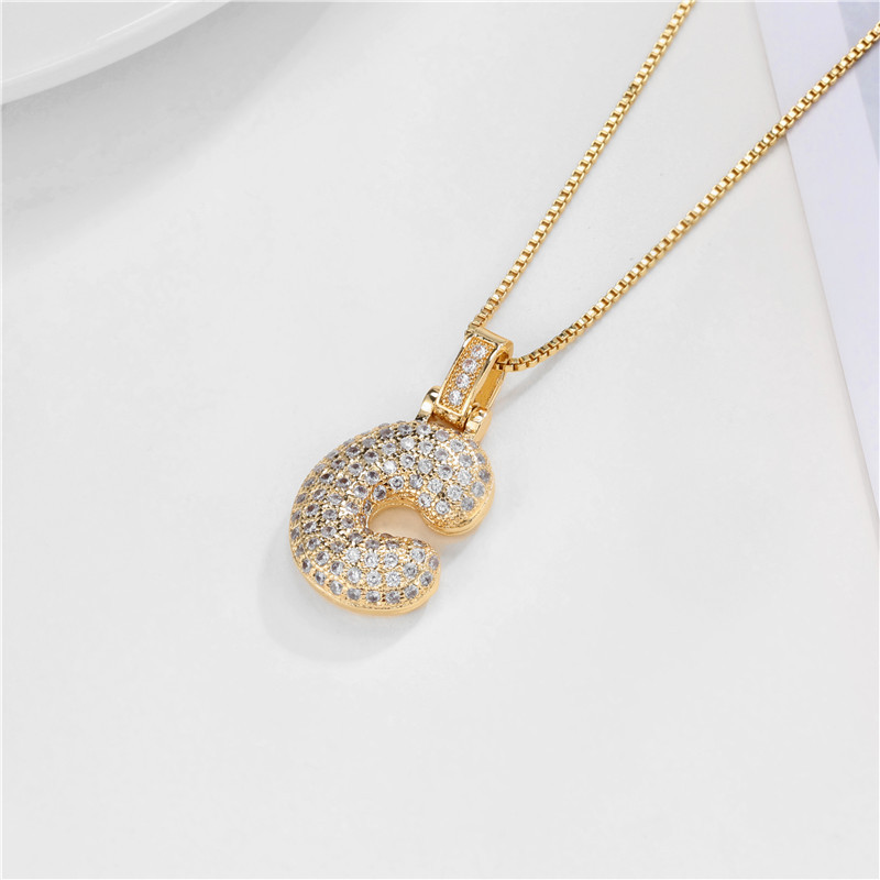 14k Gold-Plated Initial Necklace with Zircon Accents – Dazzling Bubble Letter Design 2