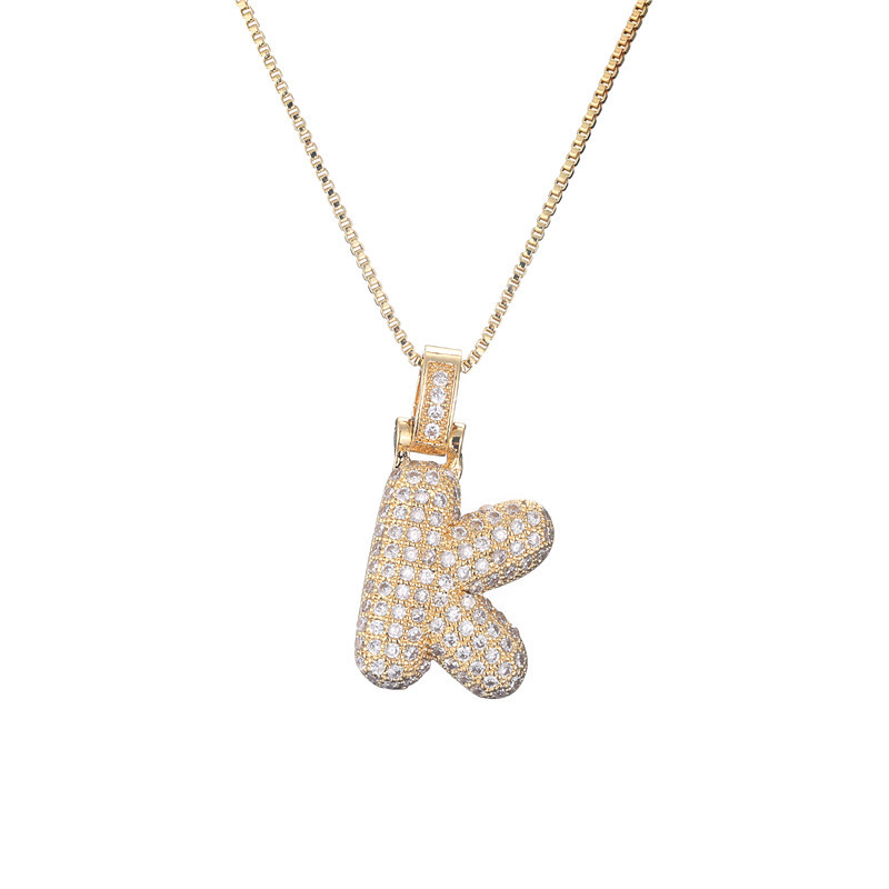 14k Gold Plated Initial Necklace | Bubble Letter Pendant with Zircon | Personalized Gift for Women - Image 25