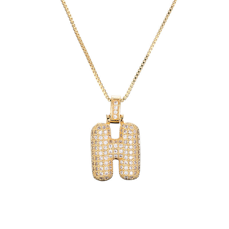 14k Gold-Plated Initial Necklace with Zircon Accents – Dazzling Bubble Letter Design 26