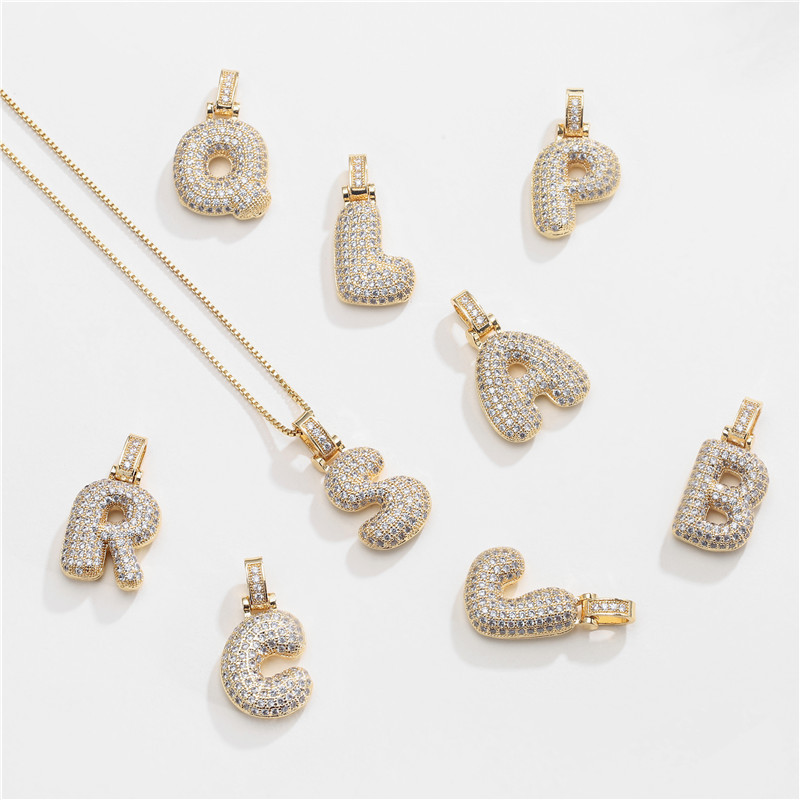 14k Gold-Plated Initial Necklace with Zircon Accents – Dazzling Bubble Letter Design 3