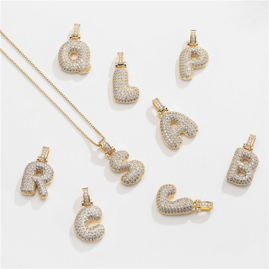 14k Gold-Plated Initial Necklace with Zircon Accents – Dazzling Bubble Letter Design 3